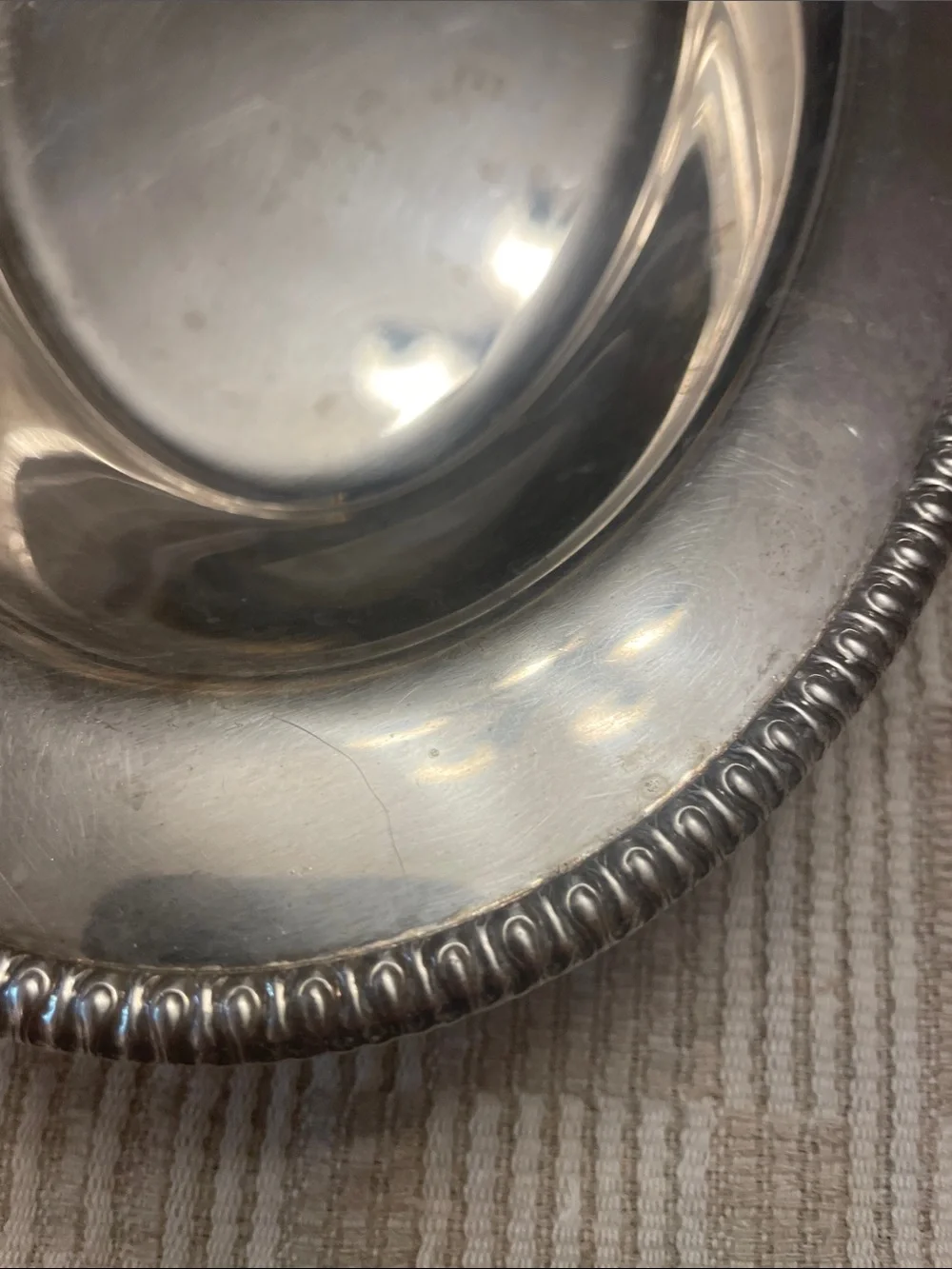 Vintage Silver-Tone Beaded Edge Serving Dish - Home Dining